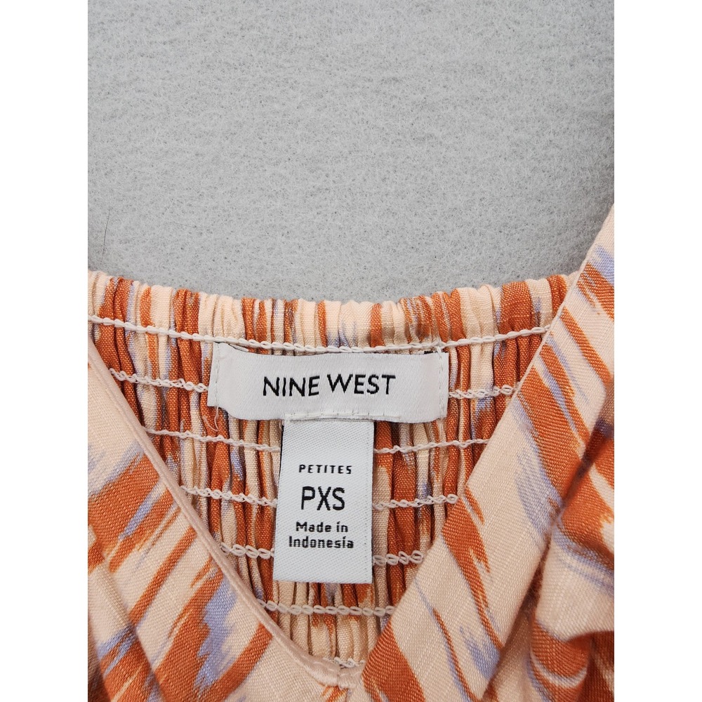 Nine West Petites Ikat Print High-Low Midi Dress Rust Orange Sleeveless PXS New - Picture 2 of 12
